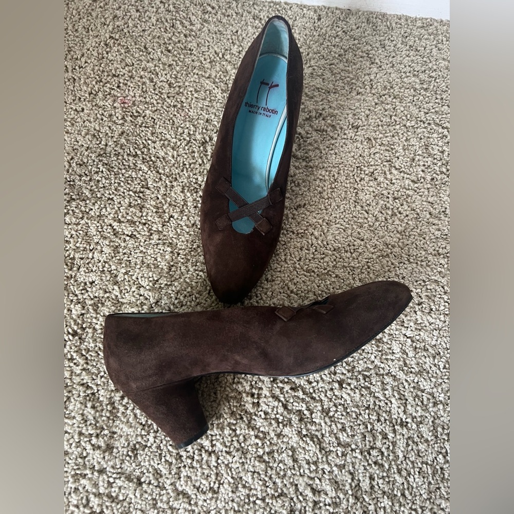 Thierry Rabotin "The Rae" Brown Suede Cross-Strap Pumps Size 9.5